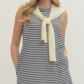 Sleeveless Mini Dress with Knit Scarf Sweater Detail