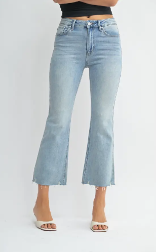 JBD High Rise Crop Flare With Distressed Hem