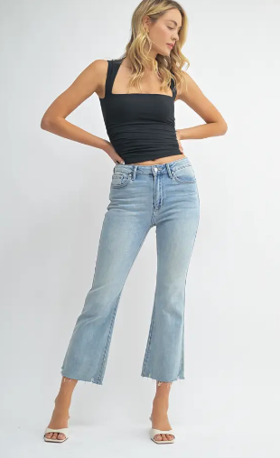 JBD High Rise Crop Flare With Distressed Hem