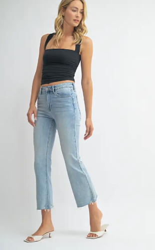 JBD High Rise Crop Flare With Distressed Hem