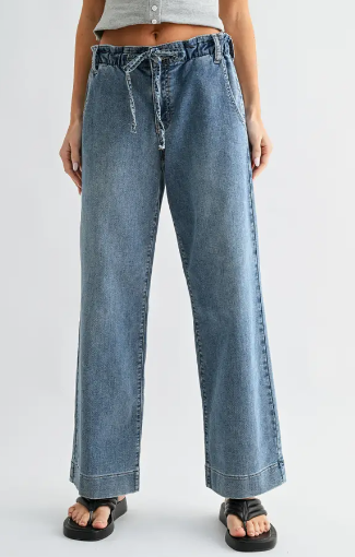JBD Pull On Drawstring Wide Leg Jean