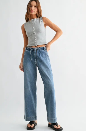JBD Pull On Drawstring Wide Leg Jean