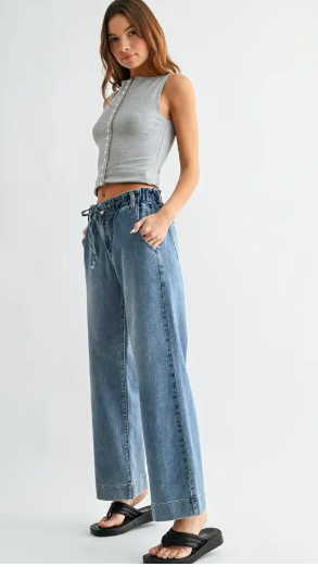JBD Pull On Drawstring Wide Leg Jean