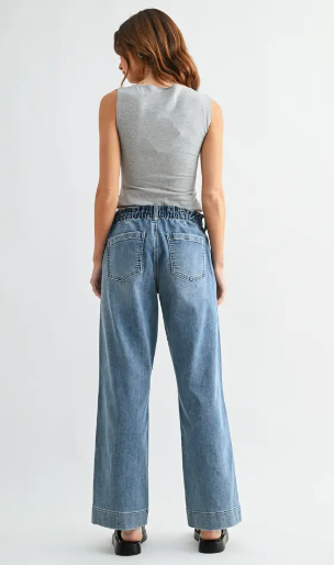 JBD Pull On Drawstring Wide Leg Jean