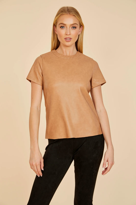 Faux Leather Short Leave T'Shirt - Copper
