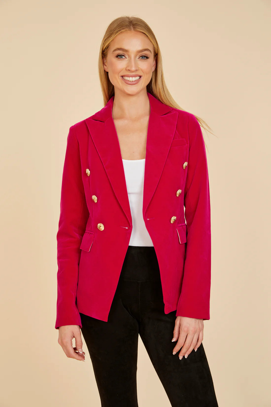 Velvet Double Breasted Blazer - Magenta