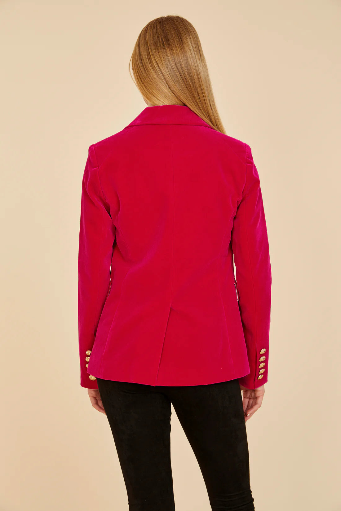 Velvet Double Breasted Blazer - Magenta