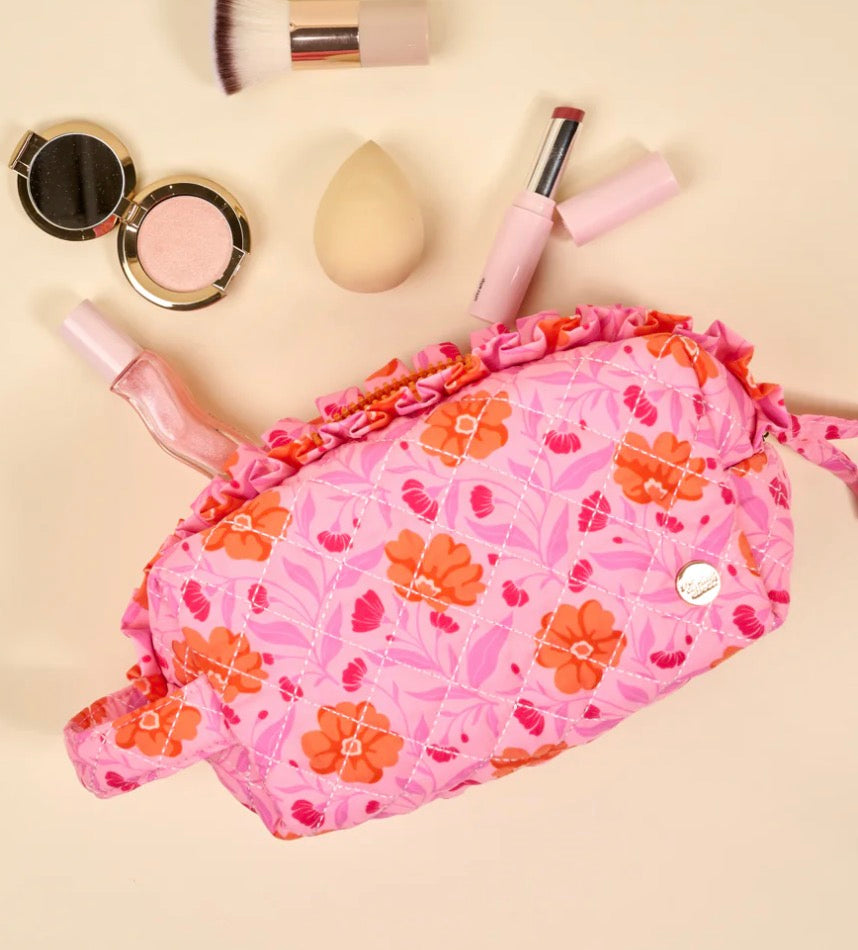 Essentials Quilted Cosmetic Pouch - Poppin' Petals Hot Pink