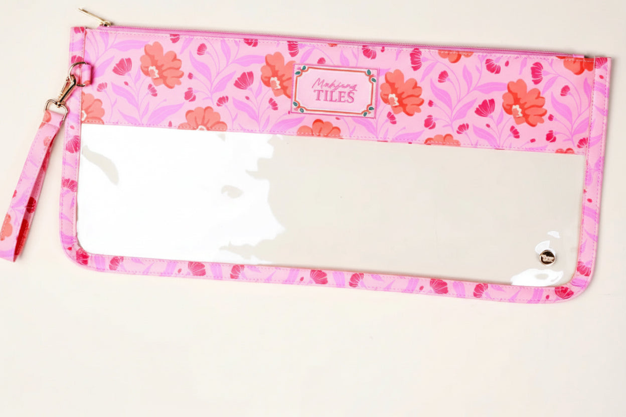 Mahjong Tile Keeper Pouch - Poppin' Petals Hot Pink