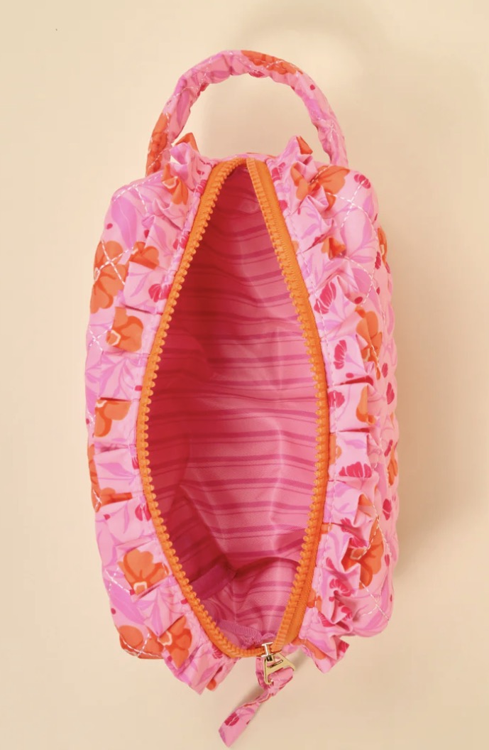 Essentials Quilted Cosmetic Pouch - Poppin' Petals Hot Pink