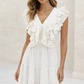 *Sleeveless Pleated Ruffle Woven Tiered Neck Dress