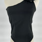 ONE SHOULDER KNIT BODYSUIT WITH CONTRAST FLOWER DETAIL AND SNAP CLOSURE