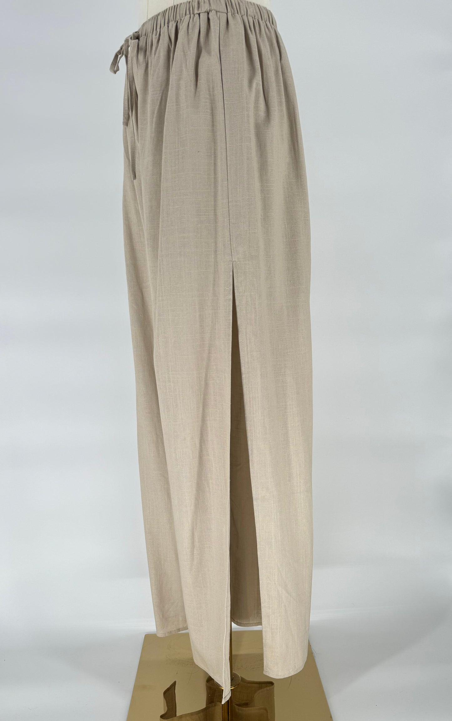 TAUPE LINEN PANTS WITH SLIT DETAIL