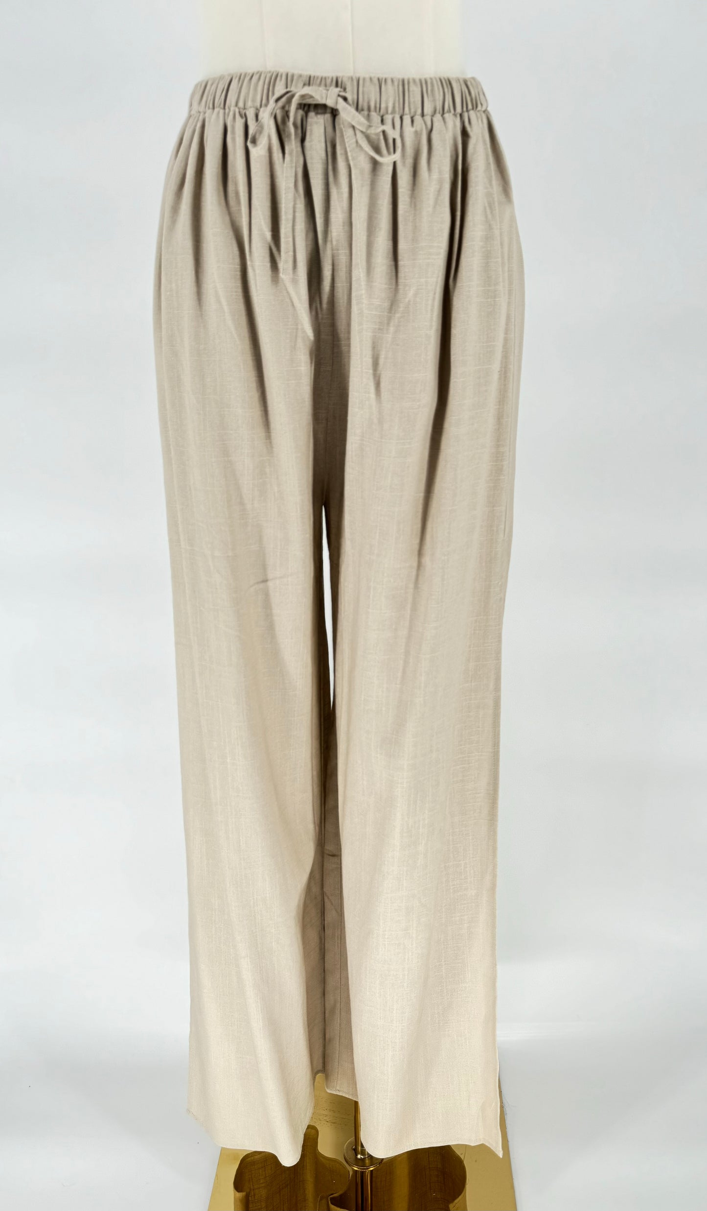 TAUPE LINEN PANTS WITH SLIT DETAIL