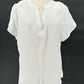 LINEN EFFECT 2LINE RUFFLE SLEEVES BACK PLACKET TOP - WHITE