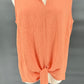 PEACH WOVEN SLEEVELESS TOP WITH V-NECK AND OPEN BOTTOM TIE DETIAL