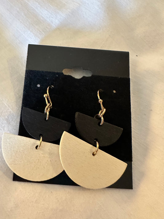 Black and White 1/2 circle  wood earrings