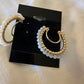 *Double Hoop White Stone Earrings