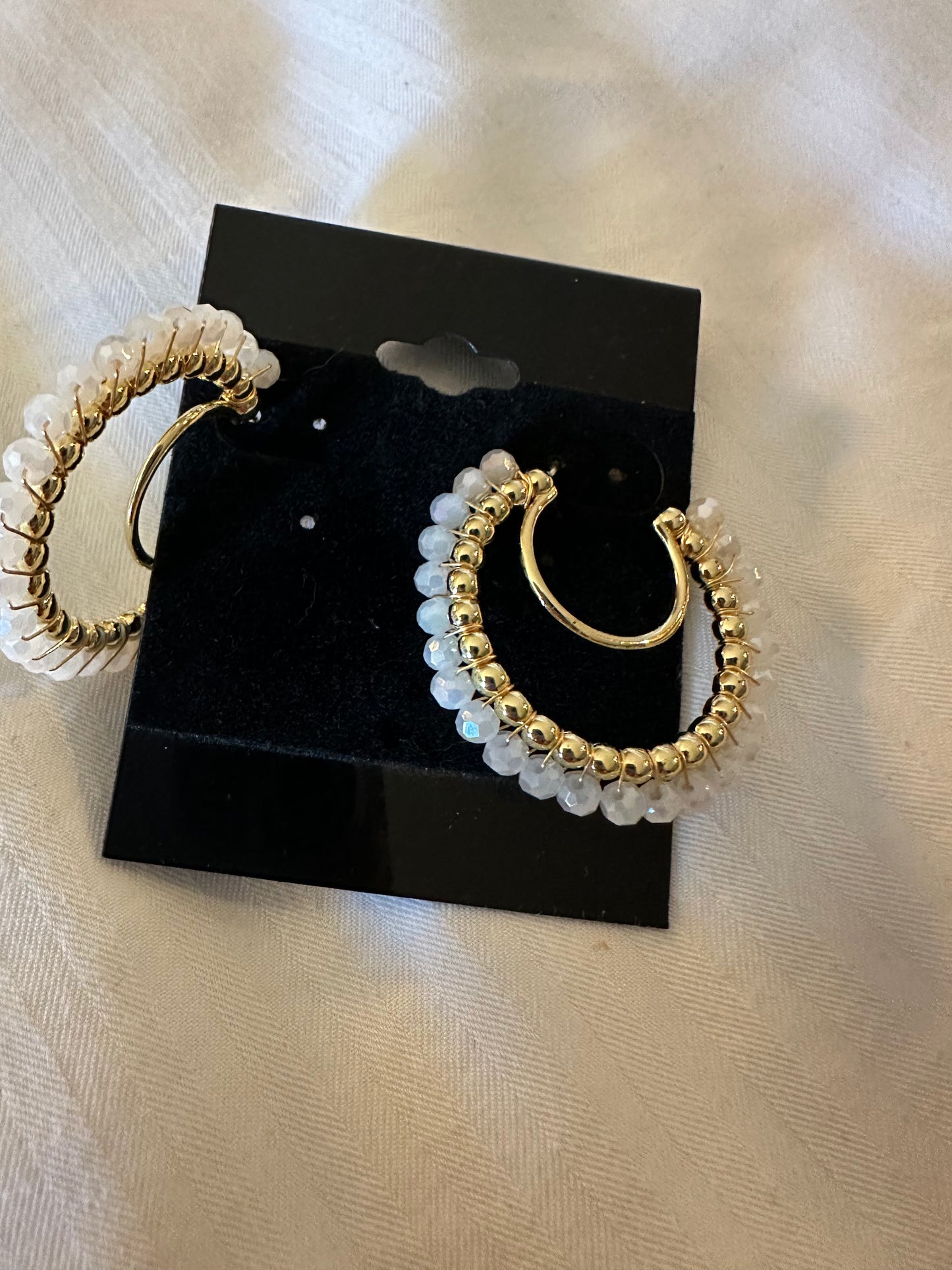 *Double Hoop White Stone Earrings