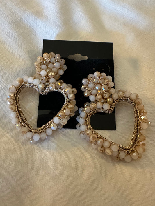 Neutral Beaded Heart Shaped Earrings