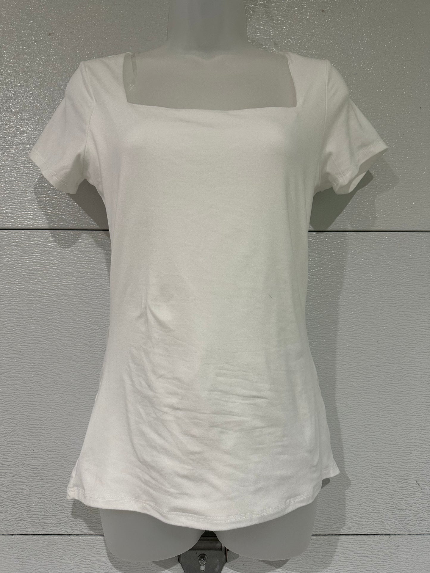 SQUARE NECK SHORT SLEEVE BASIC TOP - IVORY