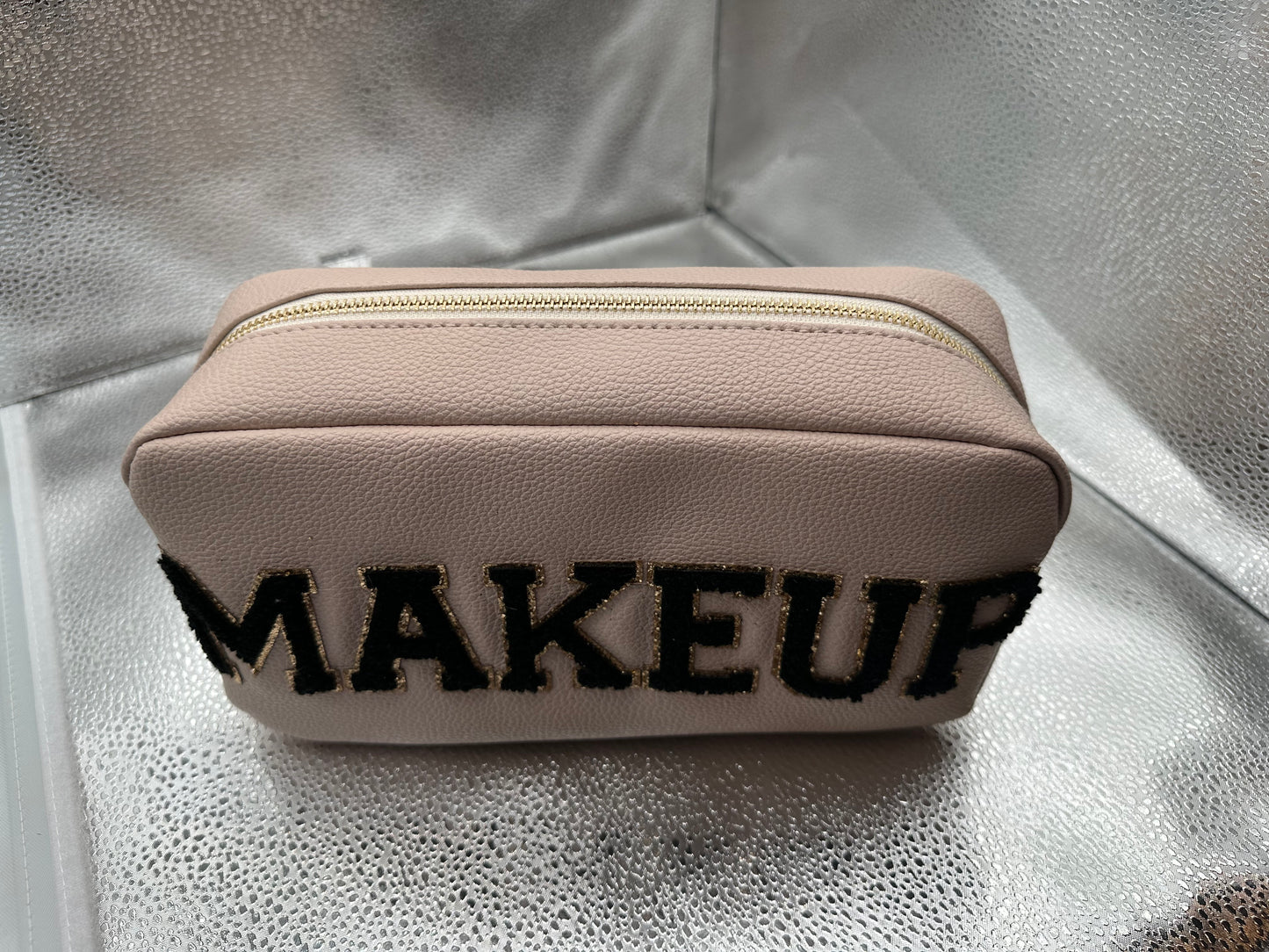 TAN "MAKEUP" ZIPPER BAG