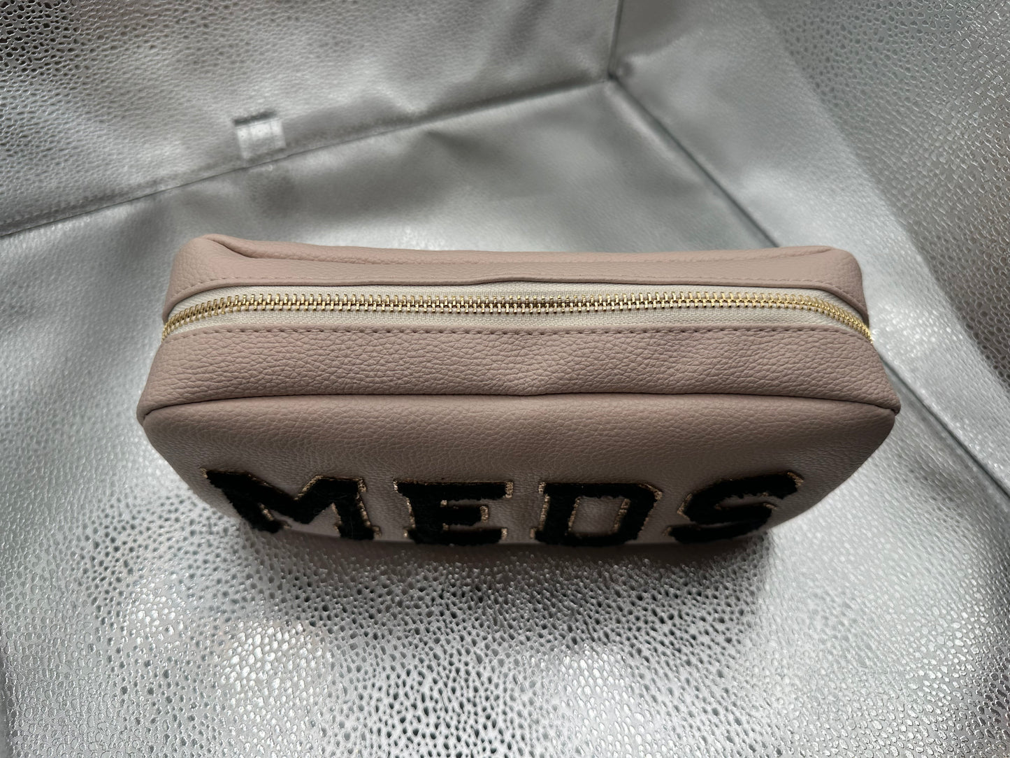 TAN "MEDS" ZIPPER BAG