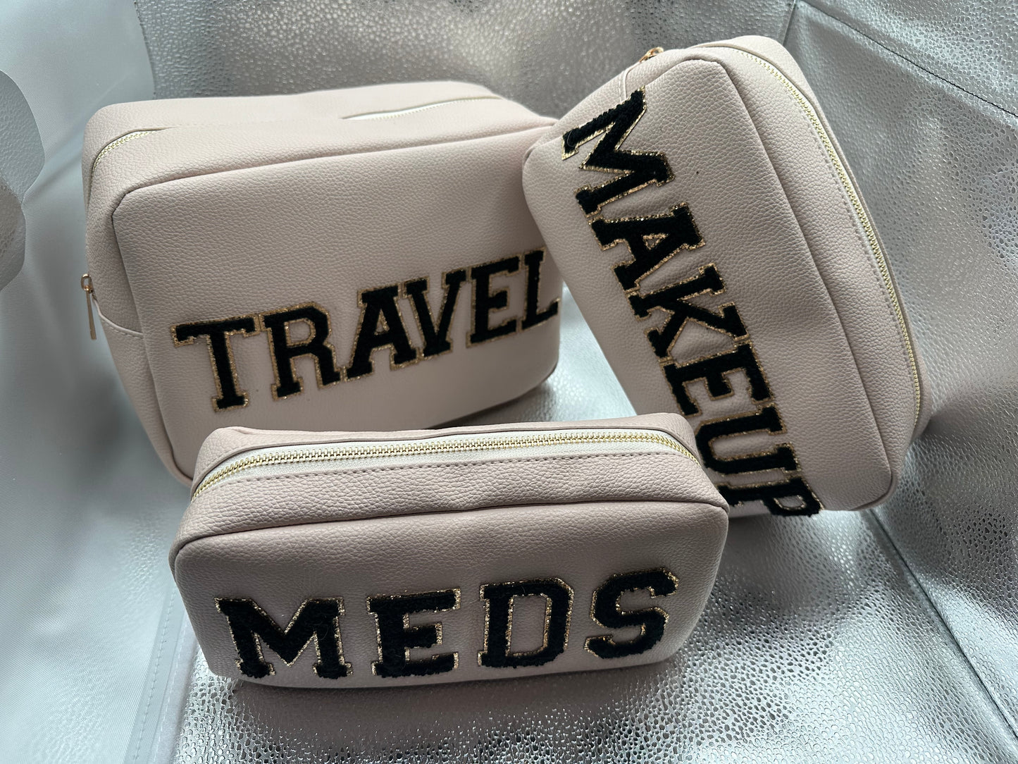 TAN "MEDS" ZIPPER BAG