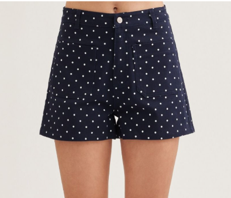 Polka Dot Shorts w Front Patch Pockets
