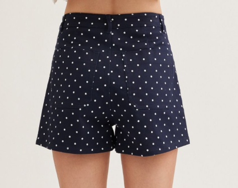 Polka Dot Shorts w Front Patch Pockets