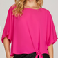 HOT PINK KIMONO SLEEVE WOVEN TIP WITH SIDE TIE DETAIL