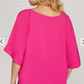 HOT PINK KIMONO SLEEVE WOVEN TIP WITH SIDE TIE DETAIL