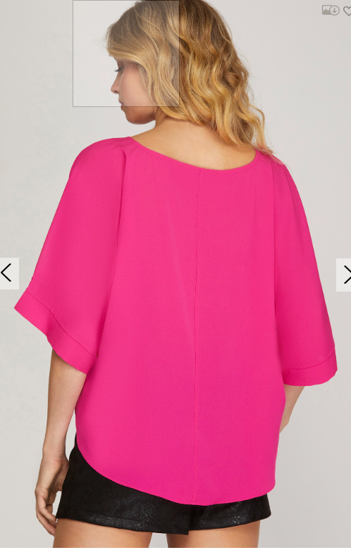 HOT PINK KIMONO SLEEVE WOVEN TIP WITH SIDE TIE DETAIL