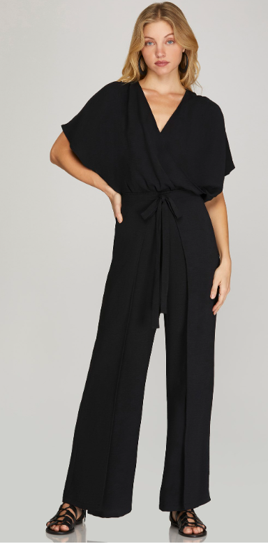 WIDE LEG WRAP WOVEN PANTS WITH FRONT WAIST TIE AND SIDE SLITS