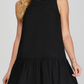 BLACK SLEEVELESS WOVEN BUBBLE HEM DRESS