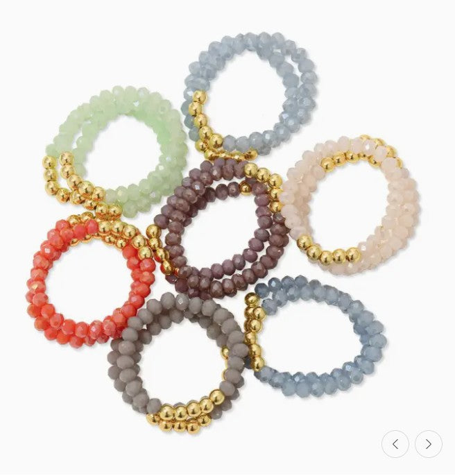 Stretch Crystal Rings with 5 Gold Bead Accent