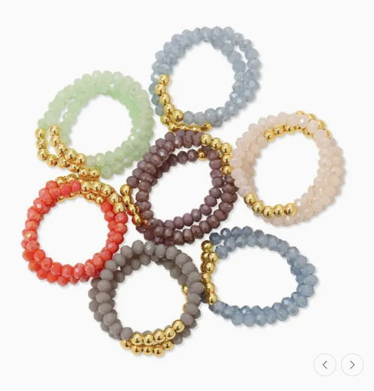 Stretch Crystal Rings with 5 Gold Bead Accent