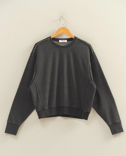 Raw Edge Detail Burnout Sweatshirt - Black