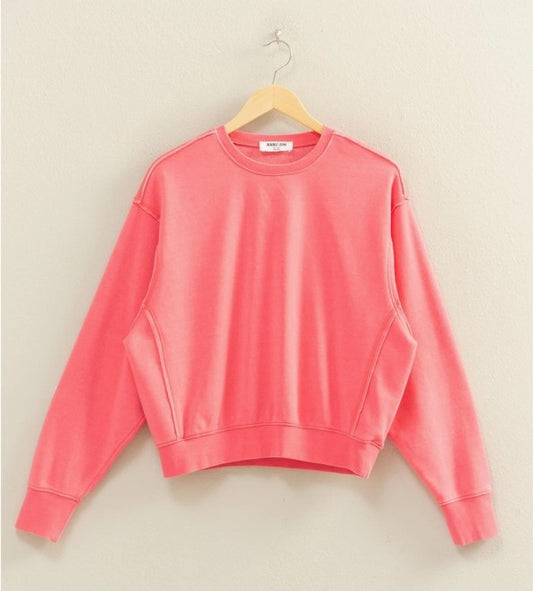 Raw Edge Detail Burnout Sweatshirt - Taffy