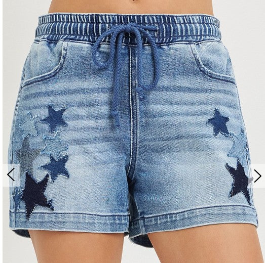 Slouchy Star Patched Detail Shorts