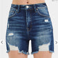 High Rise Distressed Mid Thigh Shorts