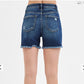 High Rise Distressed Mid Thigh Shorts