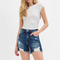 High Rise Distressed Mid Thigh Shorts