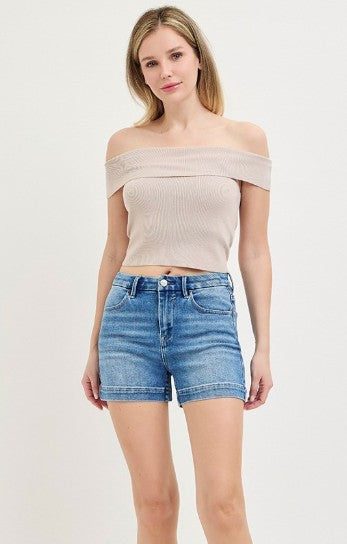 High Rise Cuffed Hem Shorts