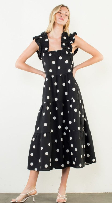 Flutter Sleeve Polka Dot Tiered Dress