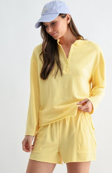 Offset Raw Edge Shorts - Yellow Glow
