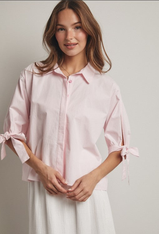 COLLARED BLOUSE WITH SLEEVE TIES