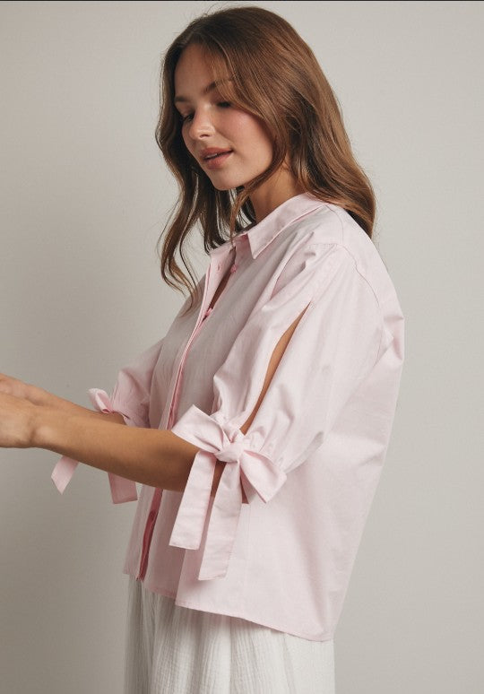 COLLARED BLOUSE WITH SLEEVE TIES
