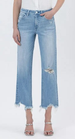 Amply - High Rise Distressed Crop Slim Wide Jeans