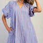 V-Neck Striped Puff Sleeve Mini Dress